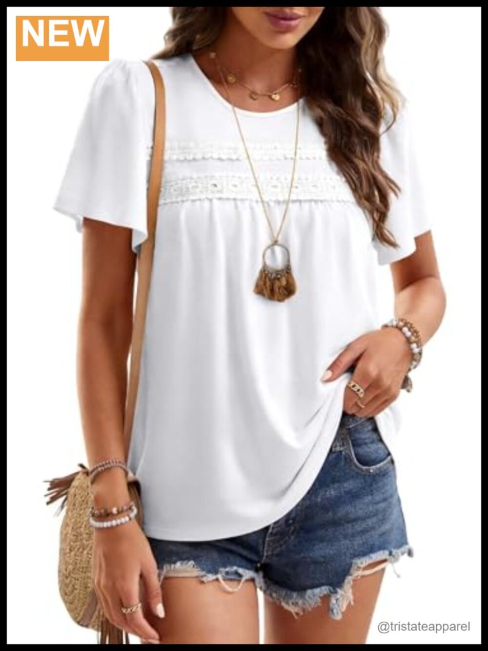 Womens Short Sleeve Crew Neck Lace T-Shirt Casual Summer Tee